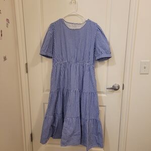 DownEast Blue Gingham Tiered Midi Dress